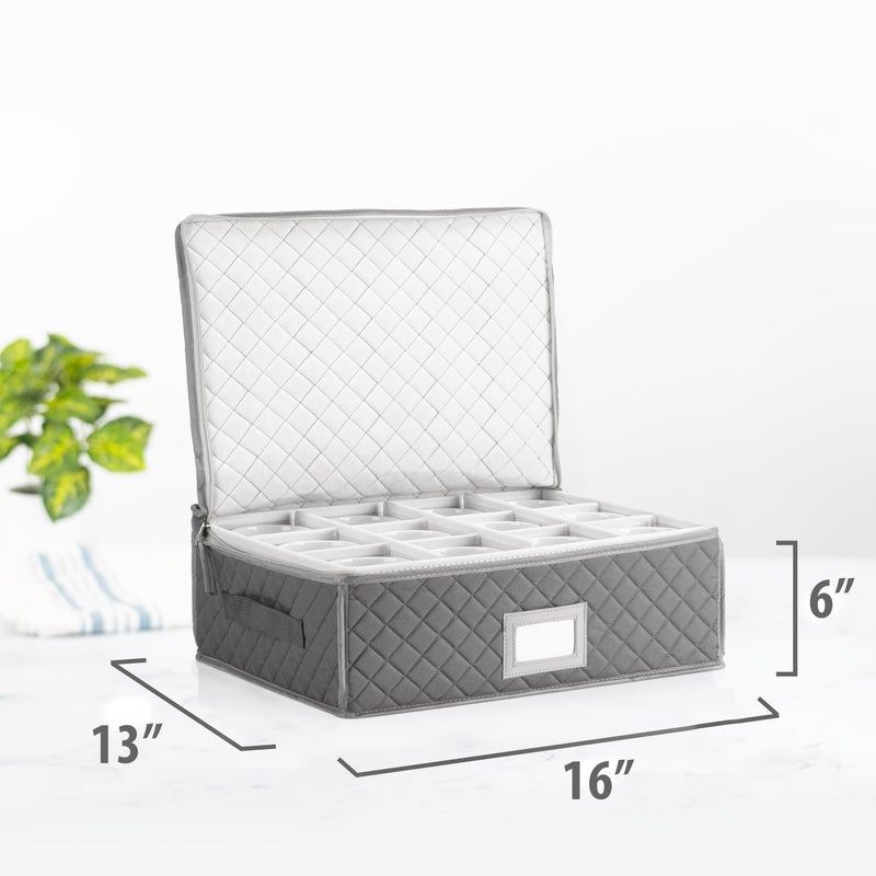StackStorePlusMore Stack Store Plus More China Cup Storage Chest - Quilted Fabric Container in Gray Measuring 16" x 13" x 6"H - Perfect Storage Case for Coffee Mugs - Tea Cups - Mason Jars - Glassware - Image 2
